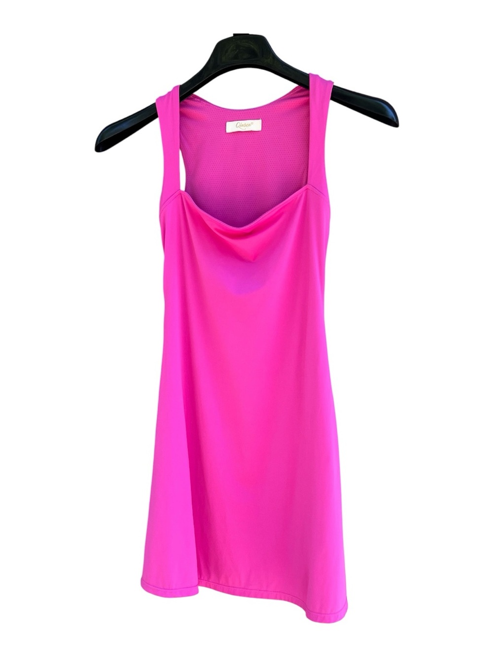Vibrant Pink Qinsen Square Neck Sporty Fitted Sexy Tank Dress Size Small Mini